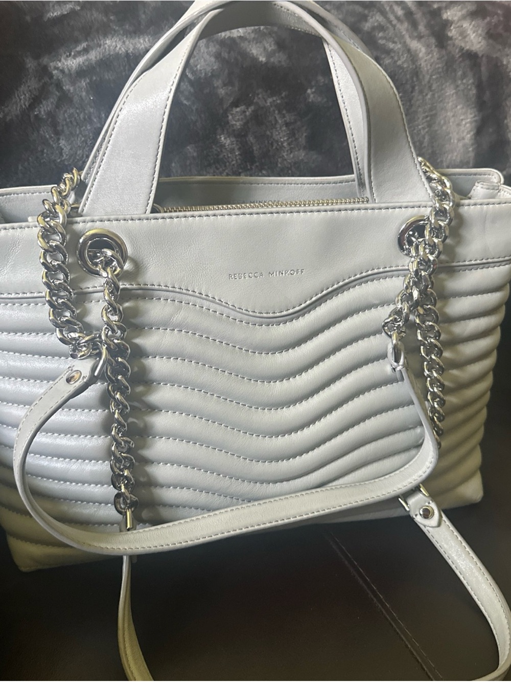 Rebecca Minkoff Gray Quilted Leather Chain-Handle Tote